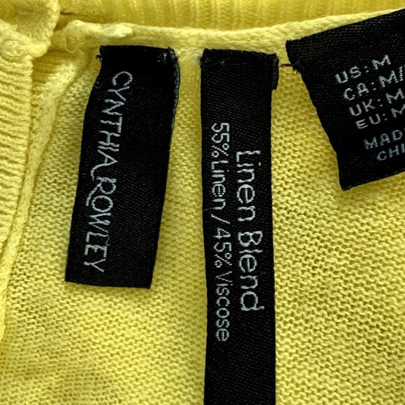 Cynthia Rowley Linen Blend Sweater Women M Yellow Light Weight Knit 3/4 Sleeve - Picture 7 of 9